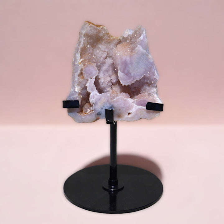 'PASTEL' Pink Amethyst Geode Slab with Stand - XS