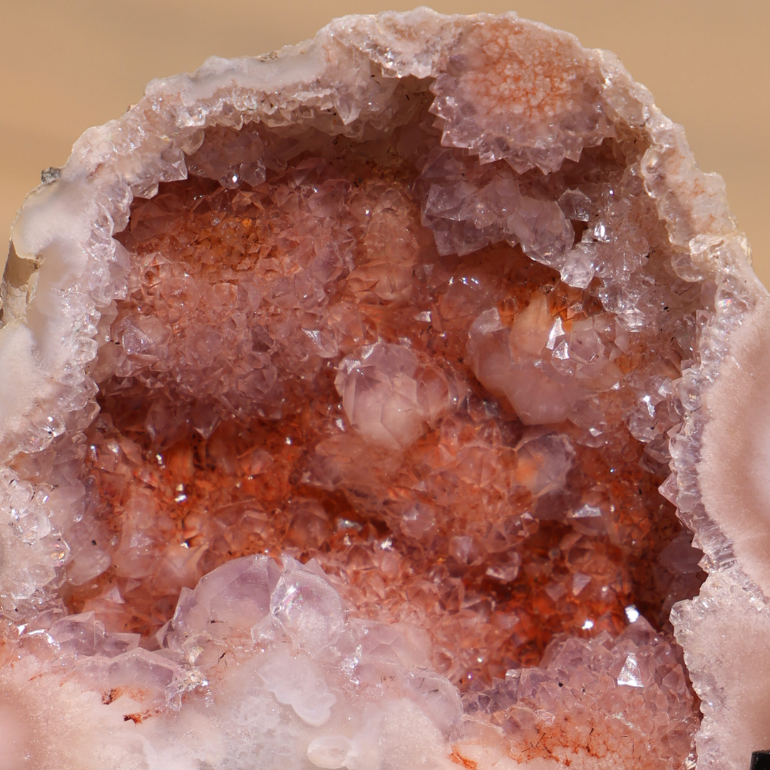 'PASTEL' Pink Amethyst Geode Slab with Stand - XS