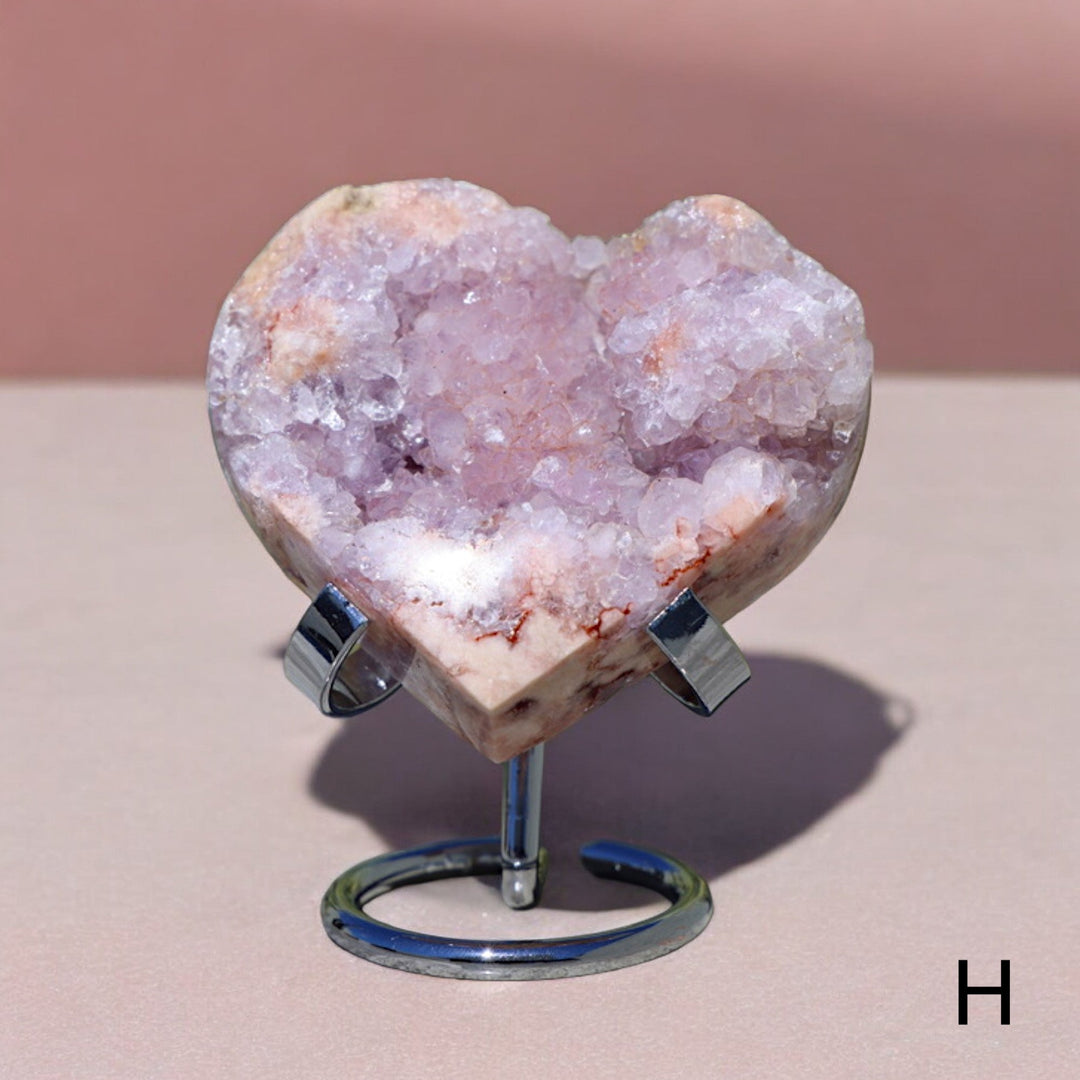 'PASTEL' Pink Amethyst x Flower Agate Heart with Stand -  S