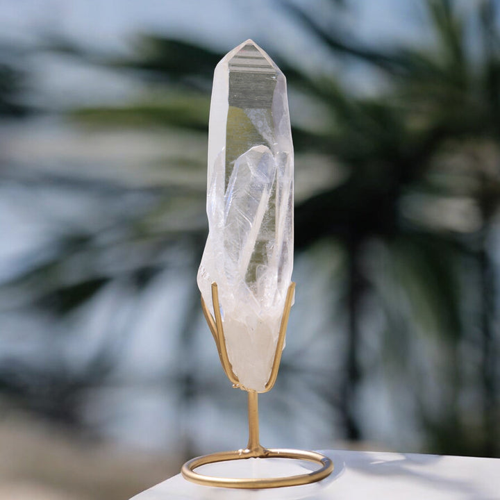 'Powerhouse' Manifestation Clear Lemurian Quartz on Stand