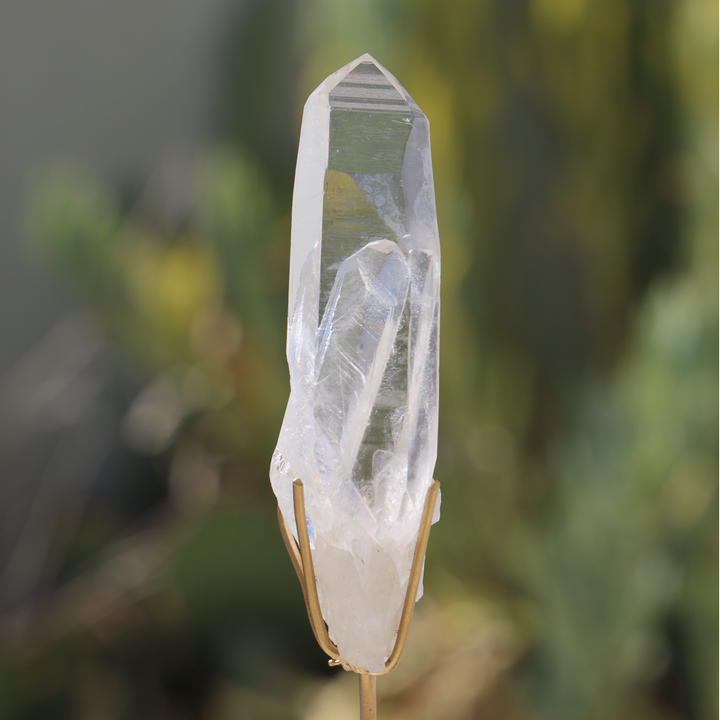 'Powerhouse' Manifestation Clear Lemurian Quartz on Stand