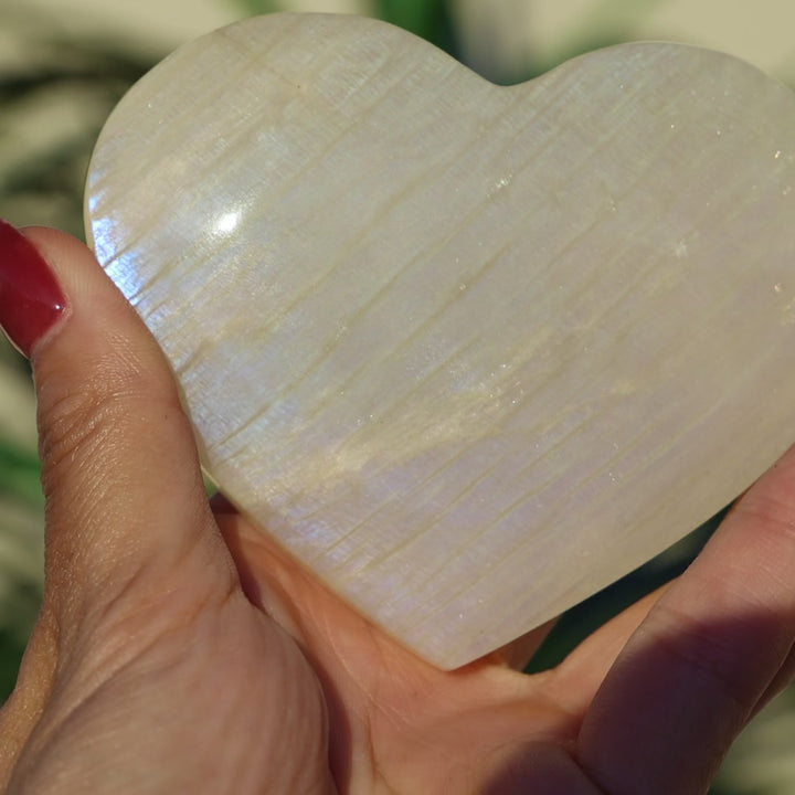 Blue Flash Moonstone Heart with stand