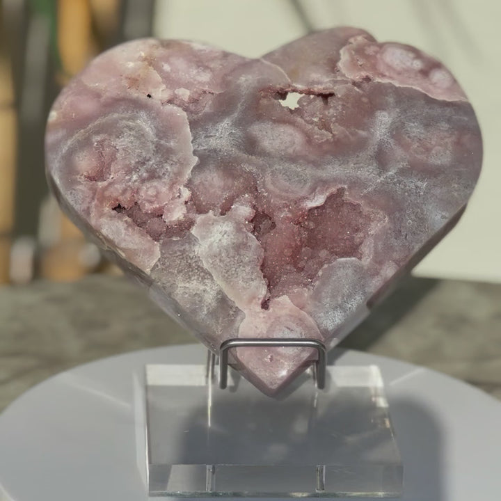 'PASTEL' Pink Amethyst x Flower Agate Heart with Stand -  L