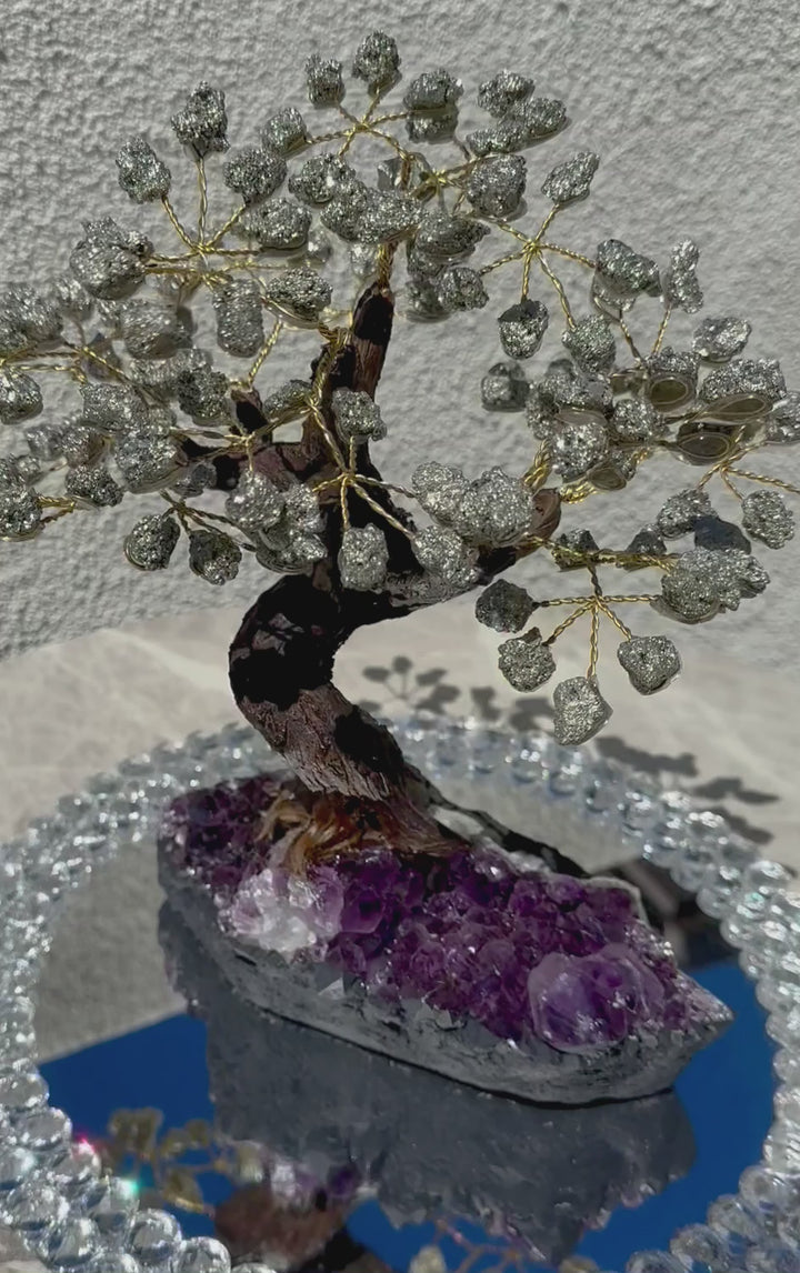 Handmade Pyrite Tree with Amethyst Base - Large #2