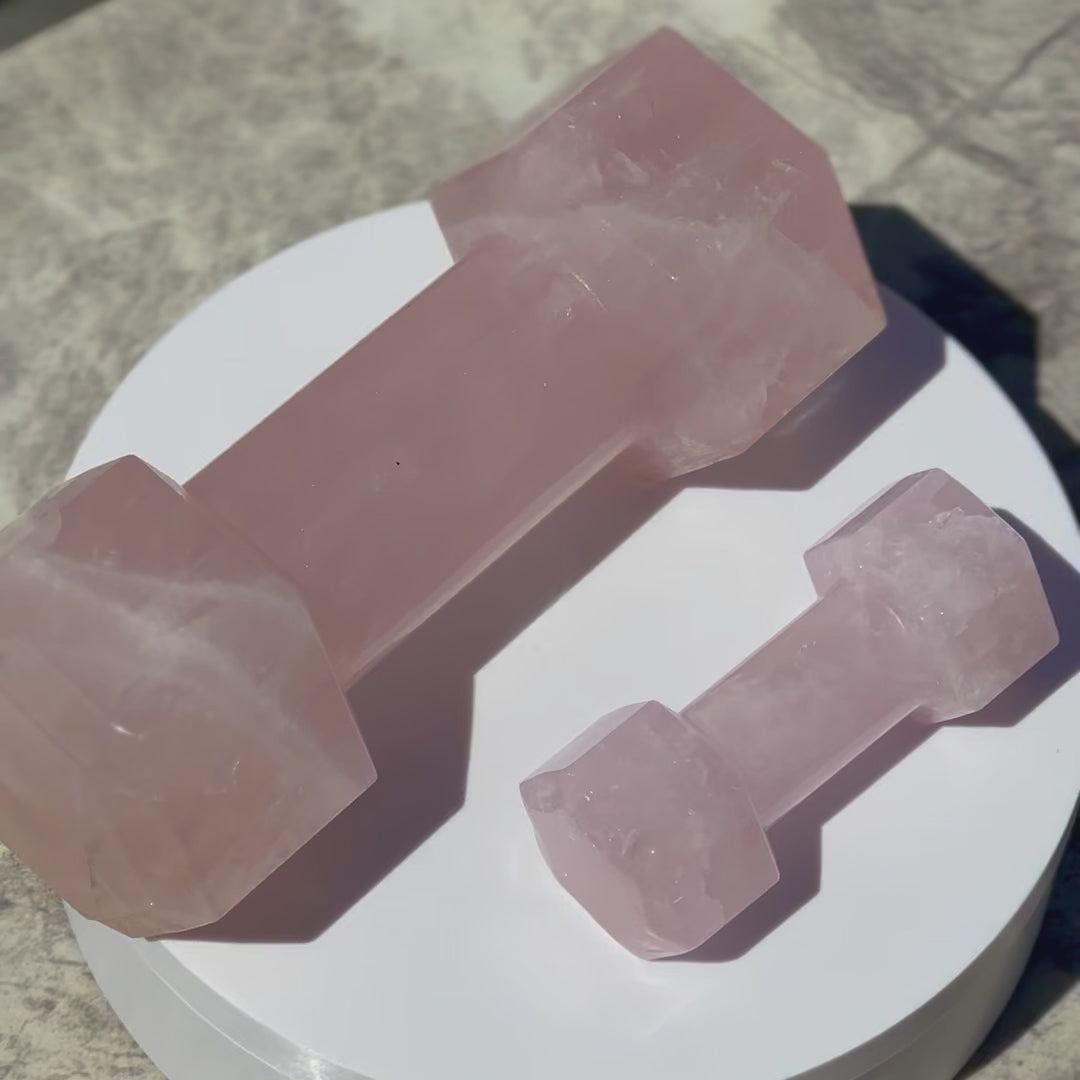 Hand-carved Rose Quartz Dumbbell - S/M