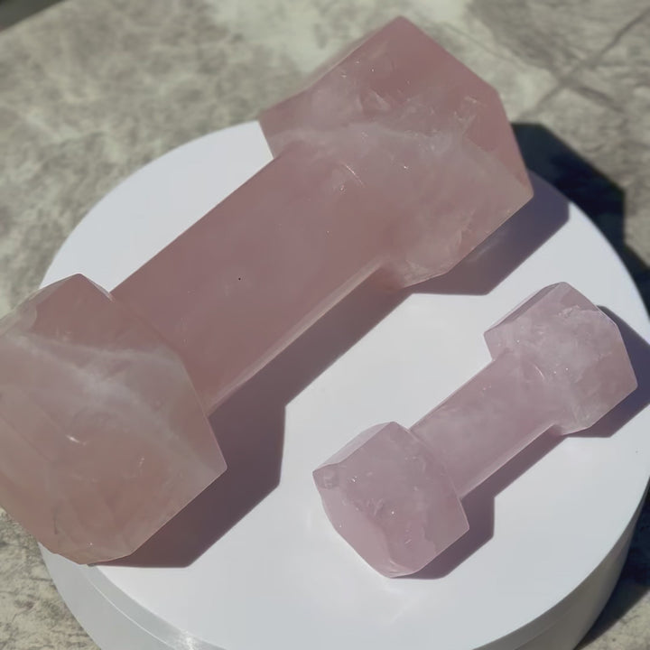 Hand-carved Rose Quartz Dumbbell - S/M