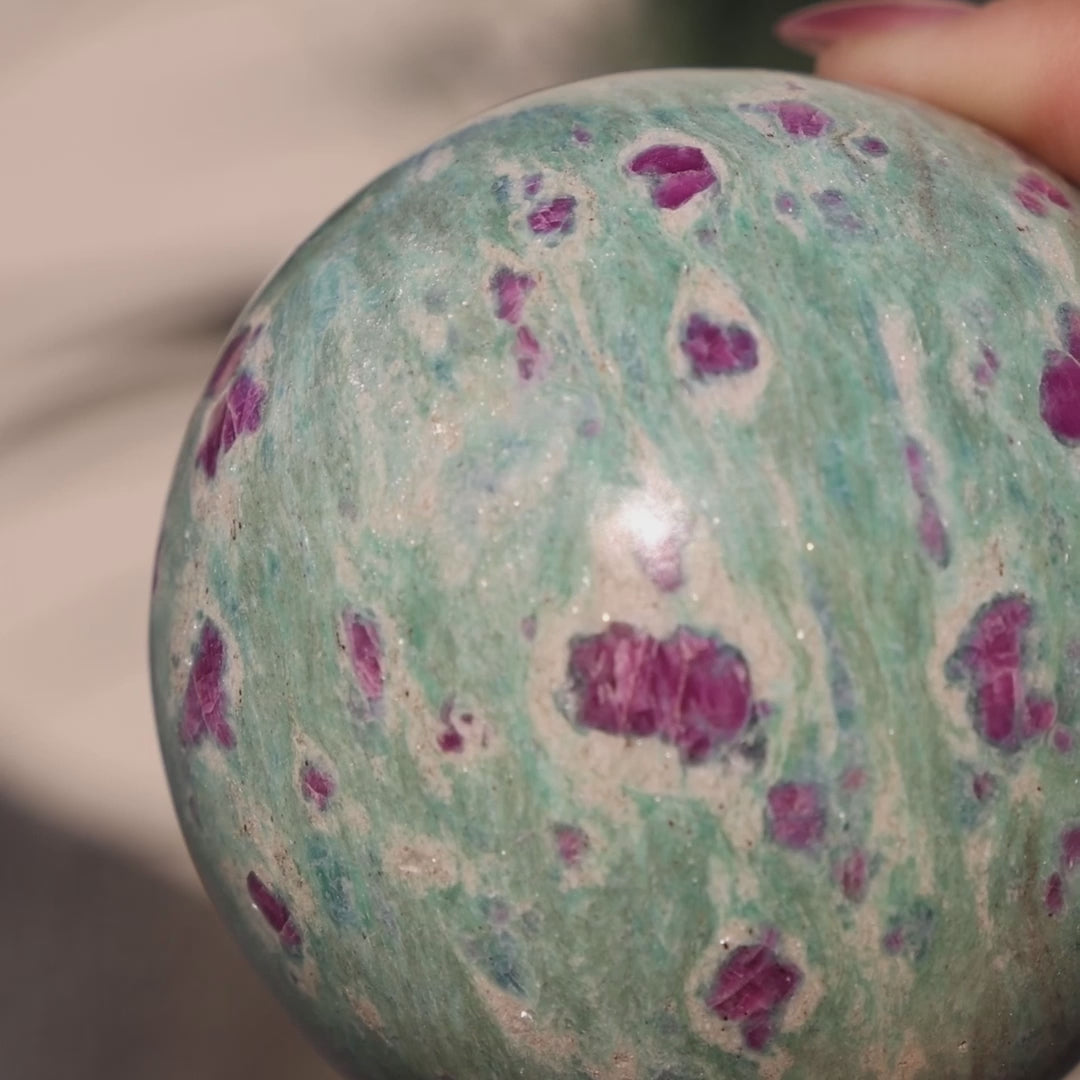 High Quality Ruby Fuchsite Sphere - UV REACTIVE