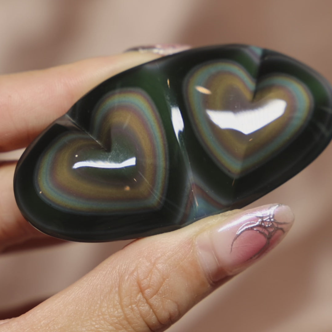 Rainbow Obsidian Heart - Double Hearts #2