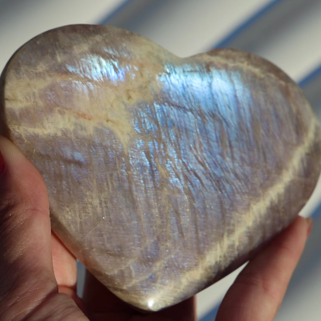 Sunstone Moonstone Heart with stand