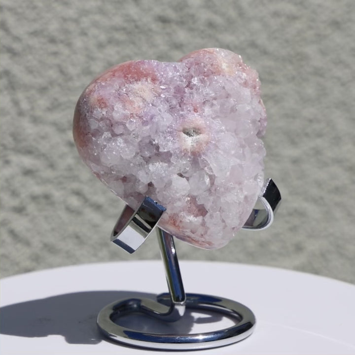 'PASTEL' Pink Amethyst x Flower Agate Heart with Stand -  XS