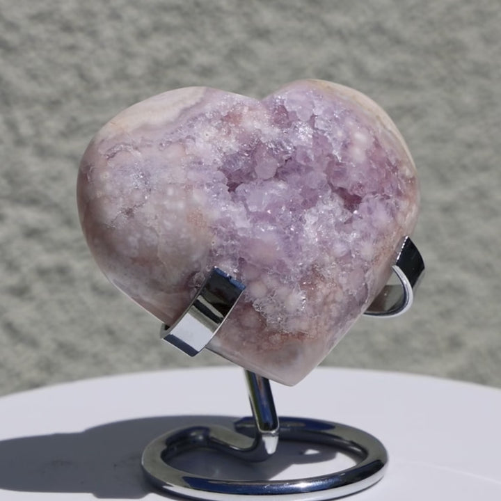 'PASTEL' Pink Amethyst x Flower Agate Heart with Stand -  XS