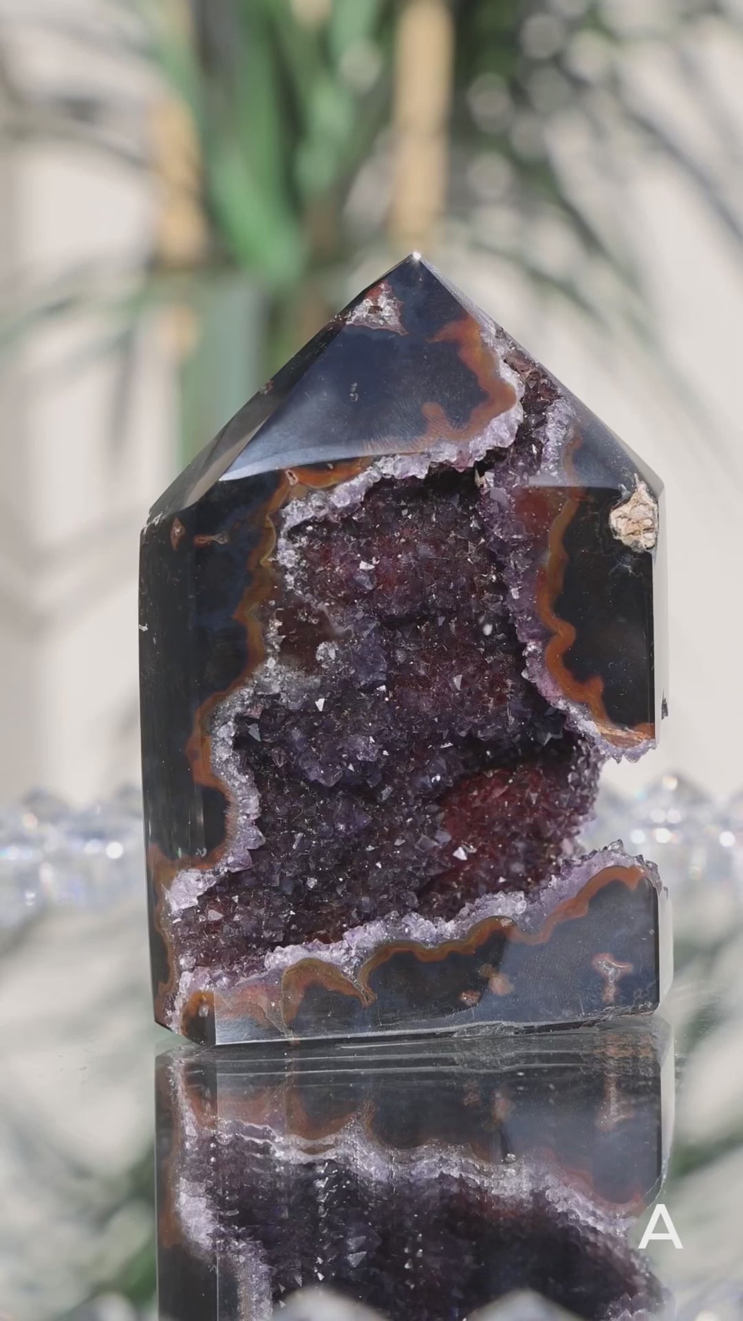 Rare Druzy Black Agate Amethyst Tower