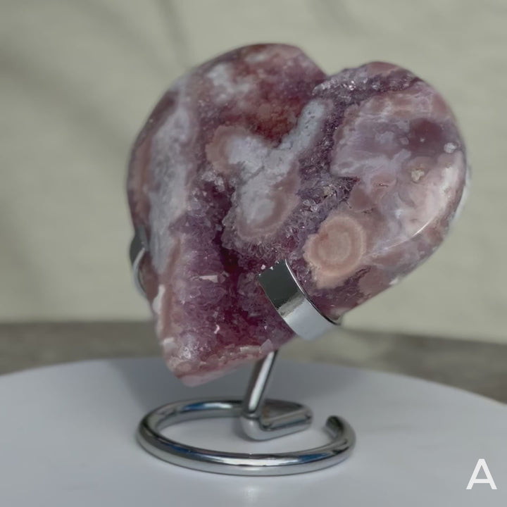 'PASTEL' Pink Amethyst x Flower Agate Heart with Stand -  S