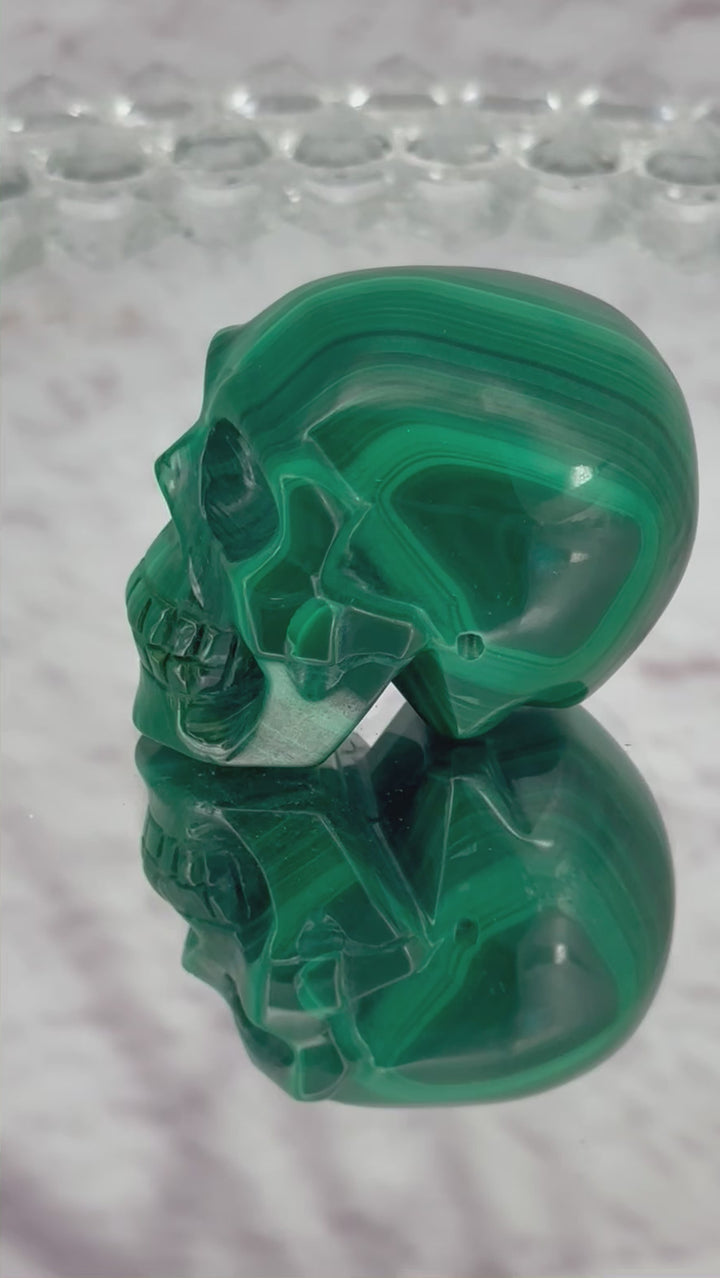 'CLORIS' Hand-carved Malachite Skull