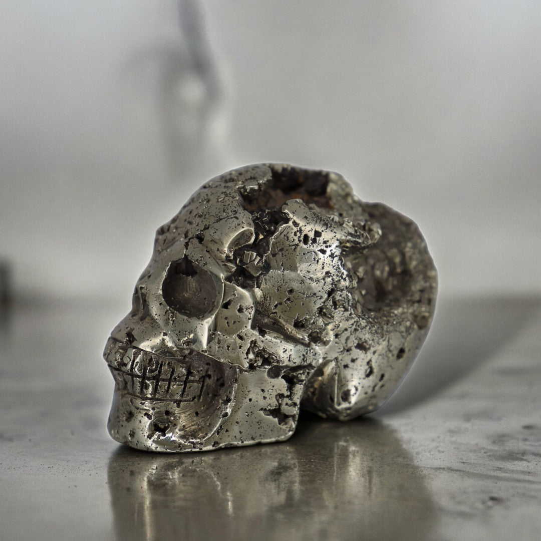 'KRONOS' Druzy Pyrite Skull - Handcarved - Enchantia Muse