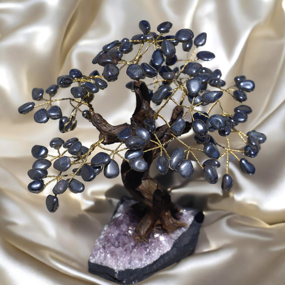 Handmade Hematite Tree with Amethyst Base - Large - Enchantia Muse