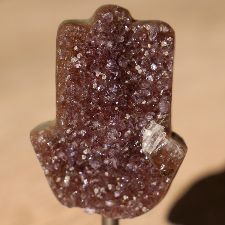 Rainbow Amethyst Hamsa Hand on Stand - S