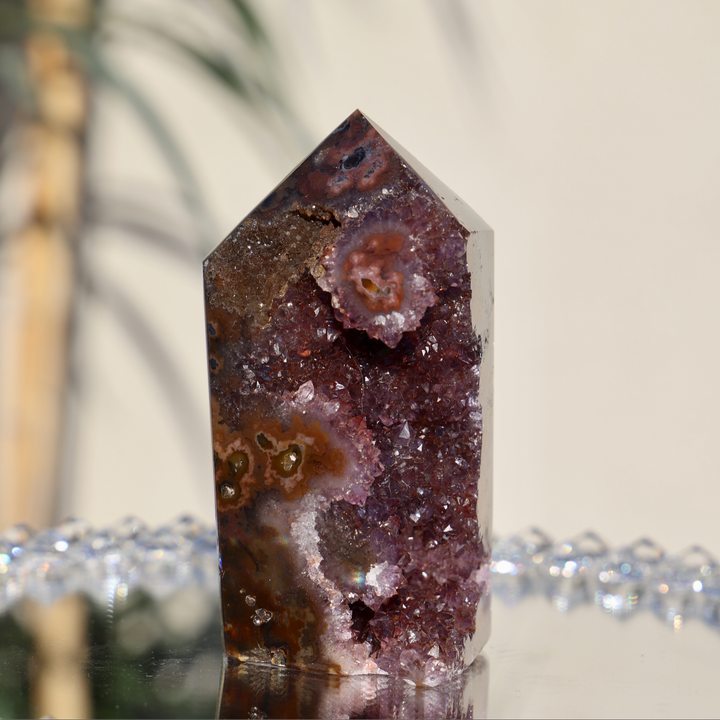 Rare Druzy Black Agate Amethyst Tower