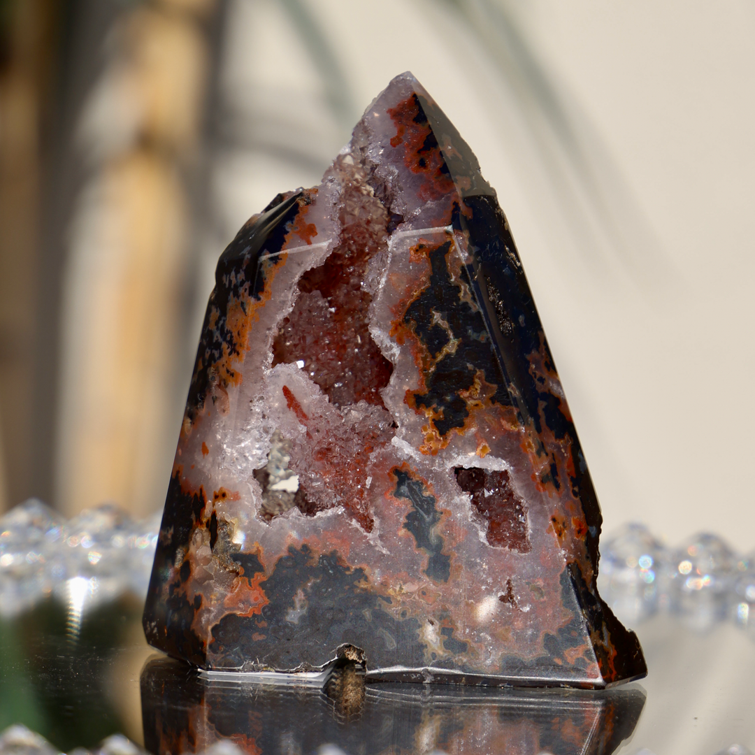 Rare Druzy Black Agate Amethyst Tower