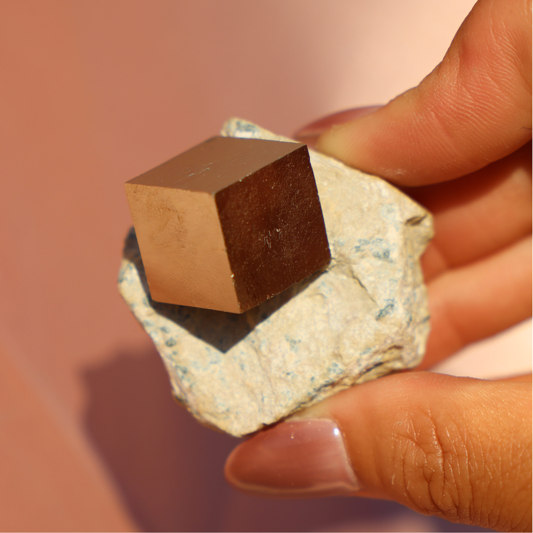 Rare Raw Pyrite Cube on Rock