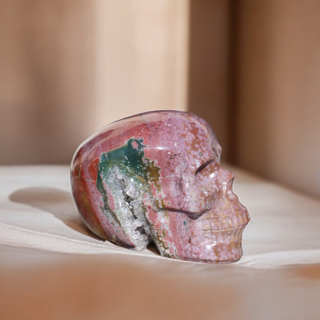 'ROSALIND' Druzy Ocean Jasper Skull - Handcarved - Enchantia Muse