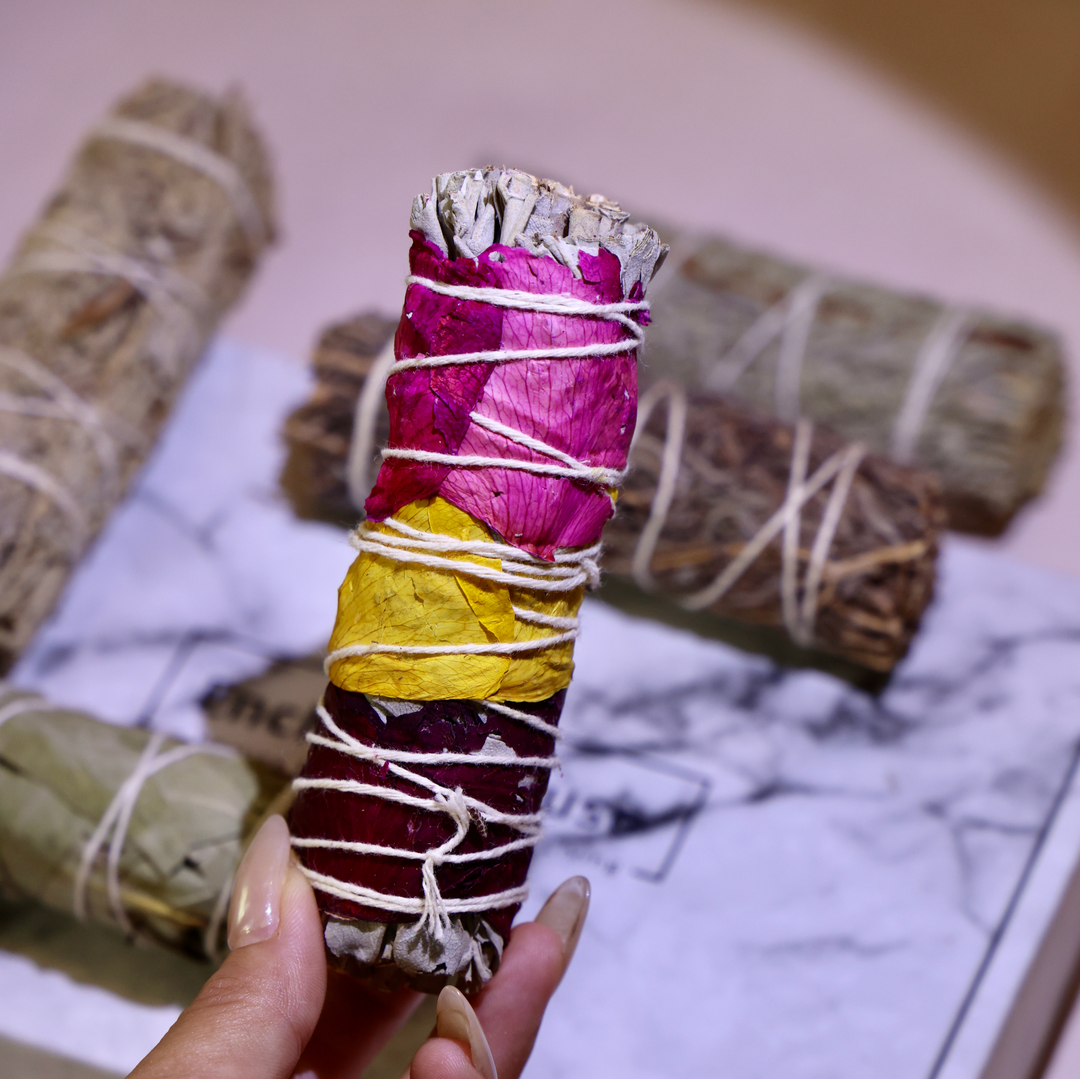 rose petal white sage bundle in Meditation and Mindfulness Smudge Kit 