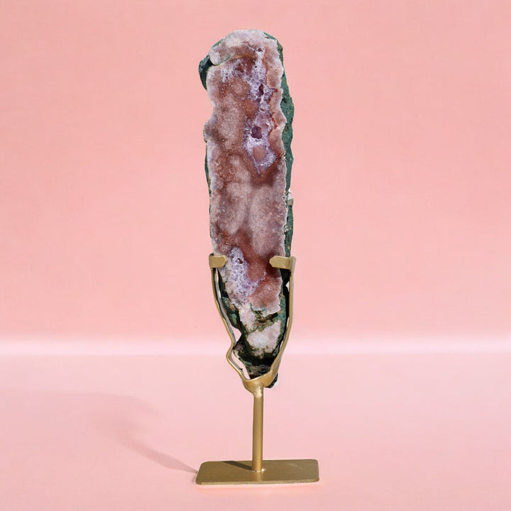 'Roseluxe' Natural Pink Amethyst Slab on Stand - L