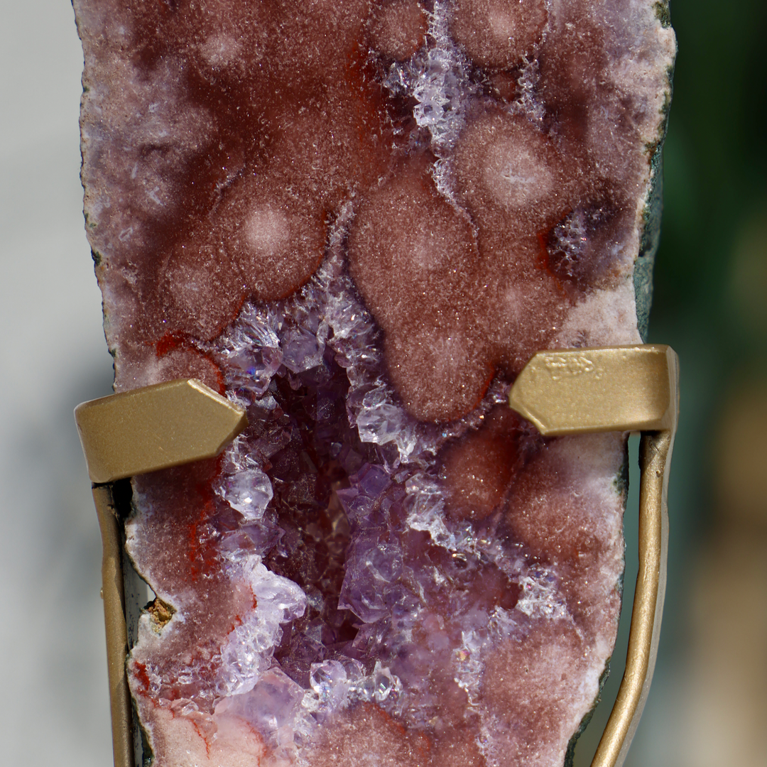 'Roseluxe' Natural Pink Amethyst Slab on Stand - L