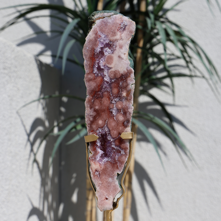 'Roseluxe' Natural Pink Amethyst Slab on Stand - L