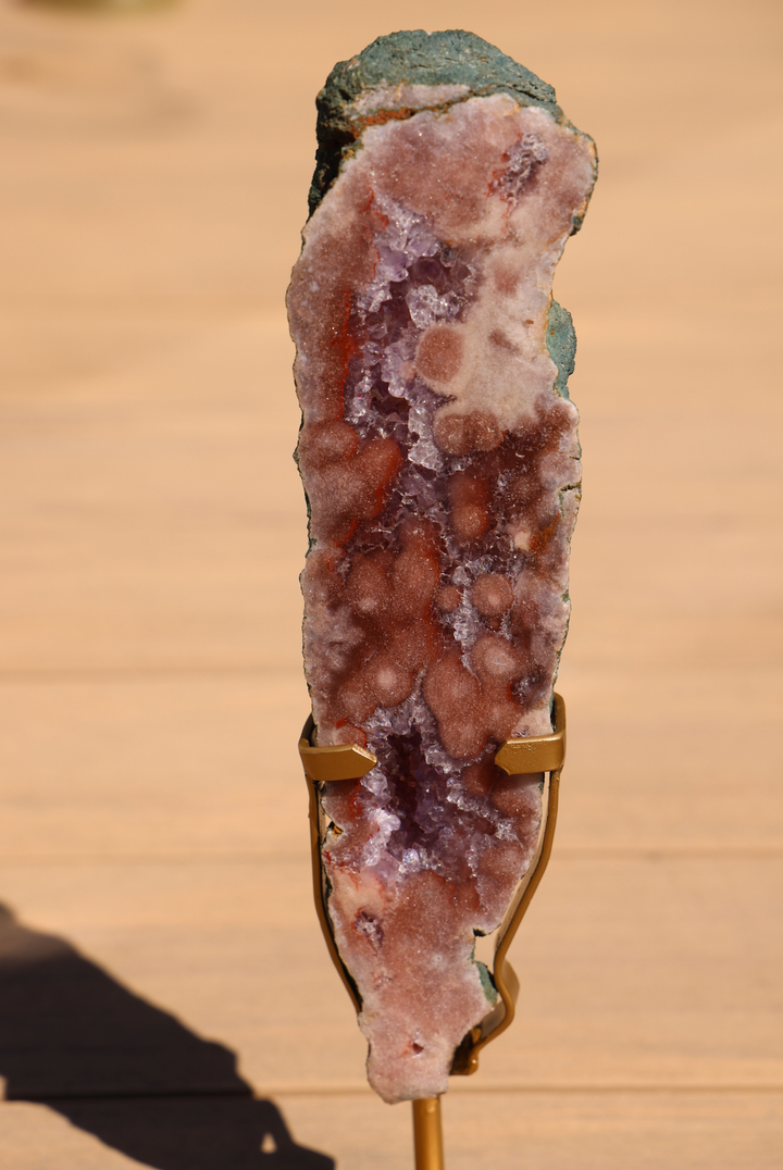 'Roseluxe' Natural Pink Amethyst Slab on Stand - L