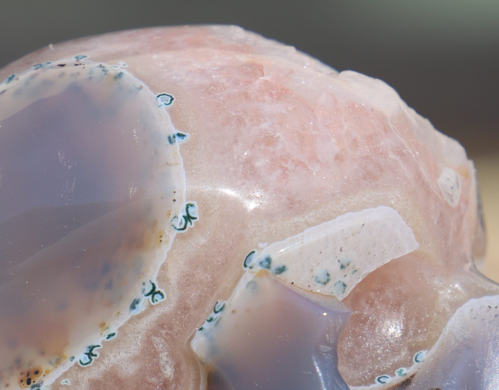 'STITCHES' Natural Druzy Agate Stone Skull - Handcarved